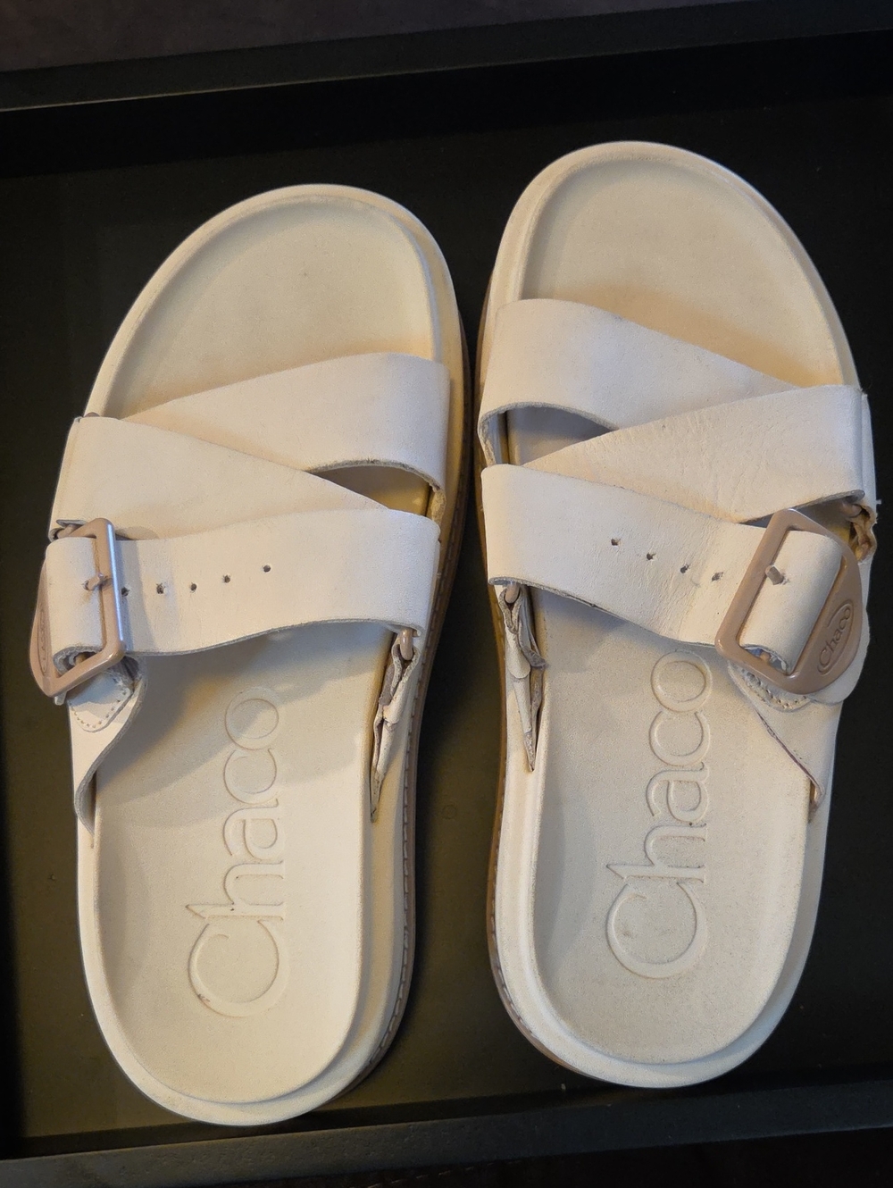 Chaco Women’s Cream Adjustable Cross-Strap Townes Slide Sandals